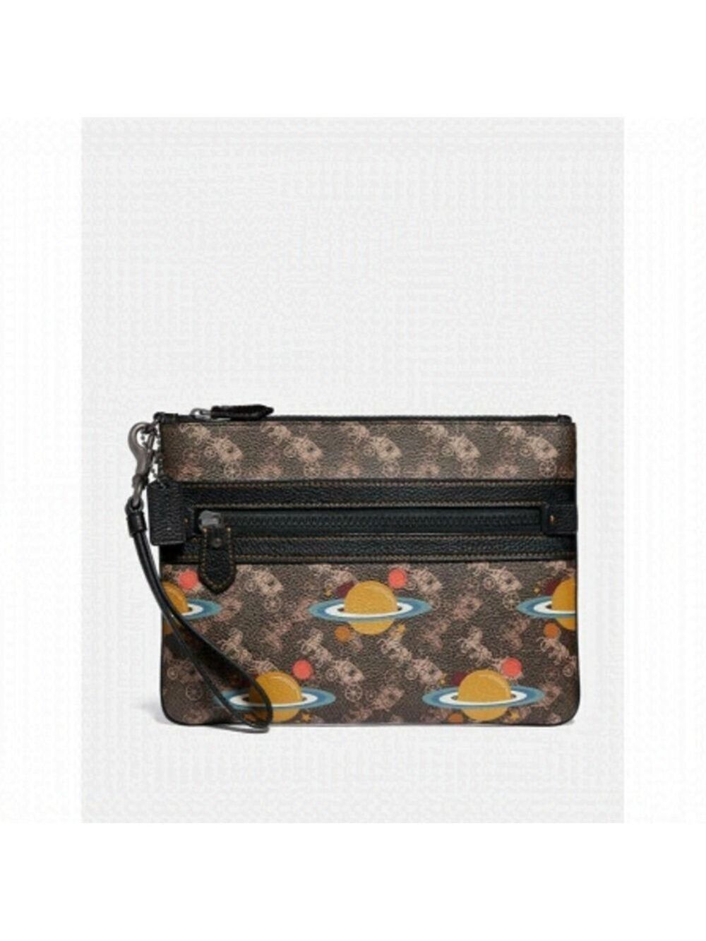Coach Large Front Zip Wristlet With Horse And Carriage Print And Varsity…